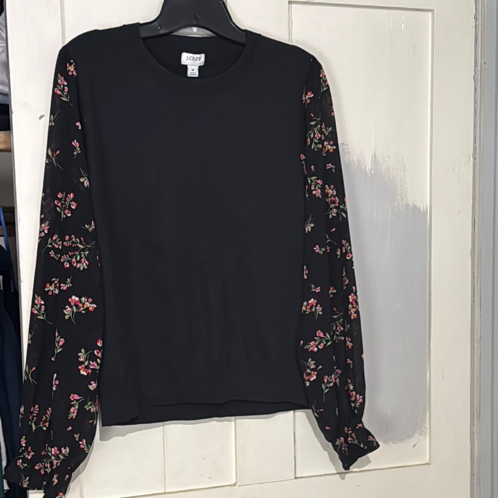 J. Crew Black and Pink Floral Long Sleeve Blouse